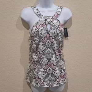 WHBM NWL Large Structured Halter Top Keyhole Ivory Print